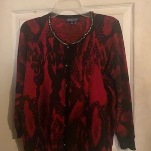 Jones New York Collection women red and black cardigan